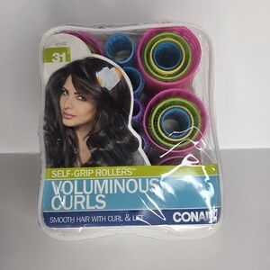 Conair Travel Size 7" Plastic Self-Grip Hair Rollers, 31 Piece Set, Multi-color